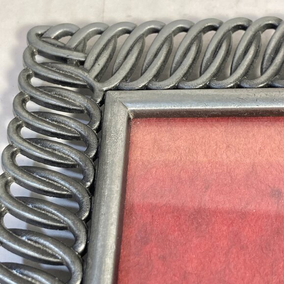 Vintage MCM Dark Silver Gray Metal Geometric Waves Photo Picture Frame 3.5 X 5" - Picture 6 of 11